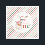 Retro-julets rosa Santa First Birthday Pappersservett<br><div class="desc">Retro-jultomten första födelsedagsfesten med stil rosa och rosa och rött rand. Vilken roligt det är att vara en!</div>