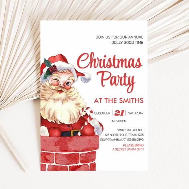 Retro julfest - inbjudan (Retro Santa Chimney Christmas Party Invitation)