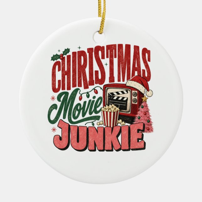 Retro julfilmsjunkie julgransprydnad keramik (Framsidan)