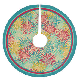 Retro julglitterPomPoms (tropiska färger) Julgransmatta Fleece