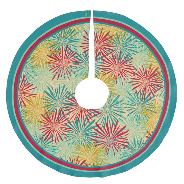 Retro julglitterPomPoms (tropiska färger) Julgransmatta Fleece (Framsidan)