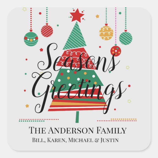 Retro Julgran Anpassade Fyrkantigt Klistermärke (Framsida)