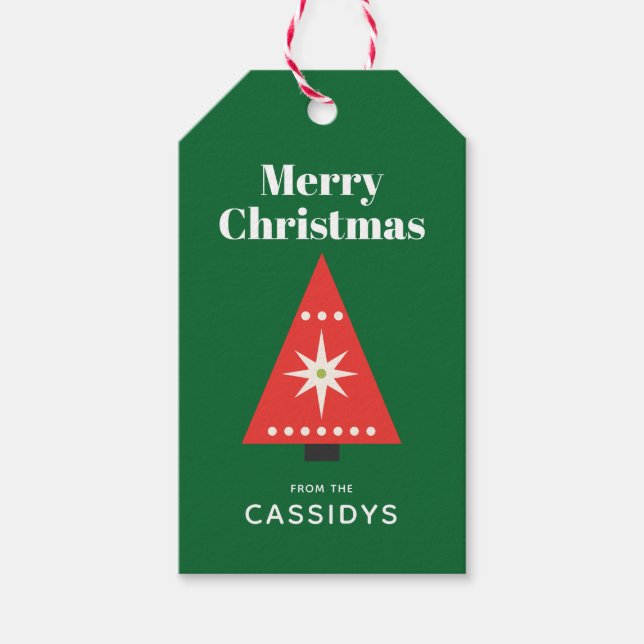 Retro Julgran Anpassningsbar Presentetikett (Framsidan)