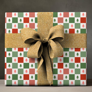 Retro Julgran Checkerboard Helgdag Mönster Presentpapper