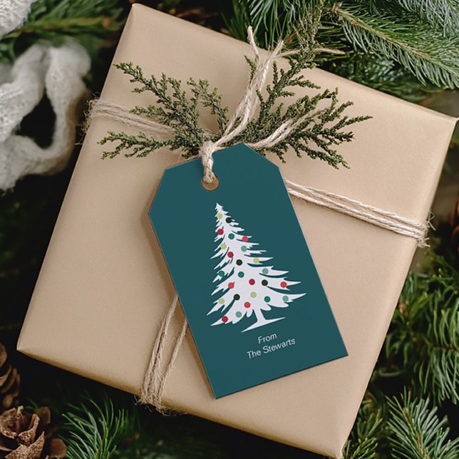 Retro Julgran, färggrandig julhelg Presentetikett (Skapare uppladdad)
