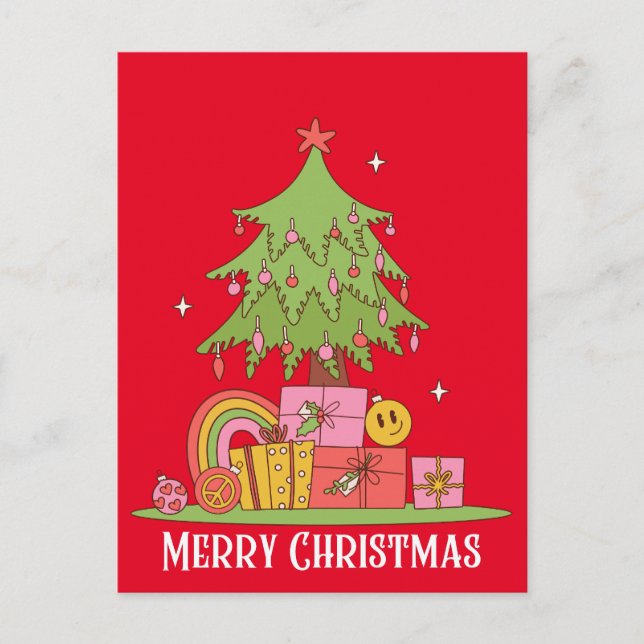 Retro Julgran Helg Vykort (Framsida)