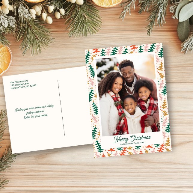 Retro Julgran Helgdag fotovykort Helg Vykort (Retro Christmas Trees Holiday Postcard)