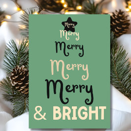 Retro Julgran Merry och Bright Grönt Cream Julkort
