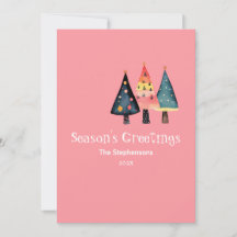 Retro Julgranar Cute Rosa Flat Helgdag Card