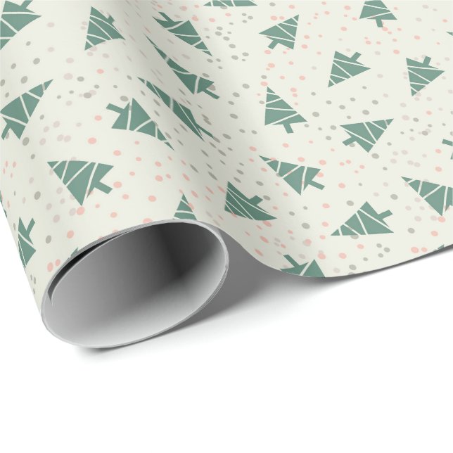 Retro julgranar och prickmönster presentpapper (Rullad Hörn)