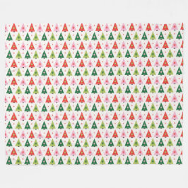 Retro Julgranar red och rosa Fleecefilt