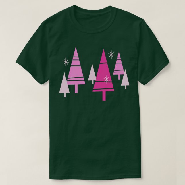 Retro Julgranar Rosa Mid Century Modern Blac T Shirt (Design framsida)