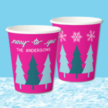 Retro julgranar rosa teal snöflingor