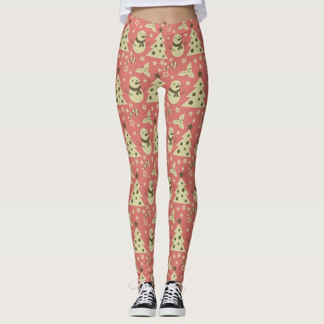 Retro Julgranar-stenbergsstjärna candy cane Leggings (Framsida)