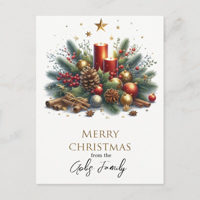 Retro julgrankljus och guldmugglig julstämning  vykort (Framsida)