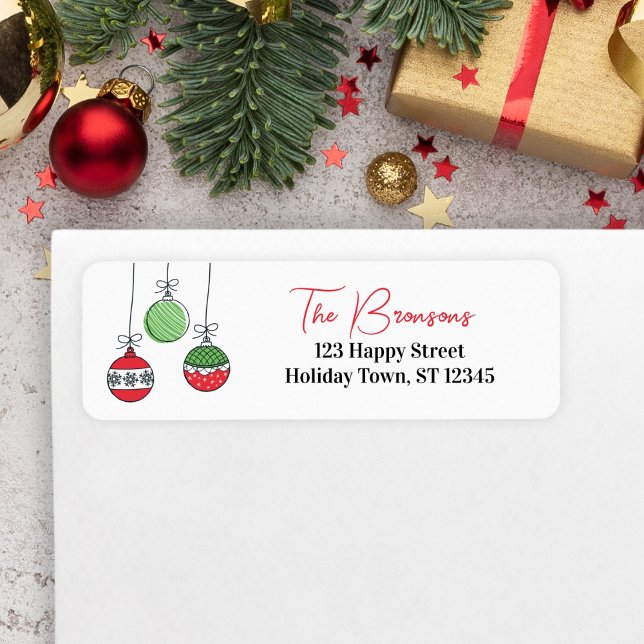 Retro julgranskulor returadress etikett (Ornament Return Address Label for Christmas Cards)