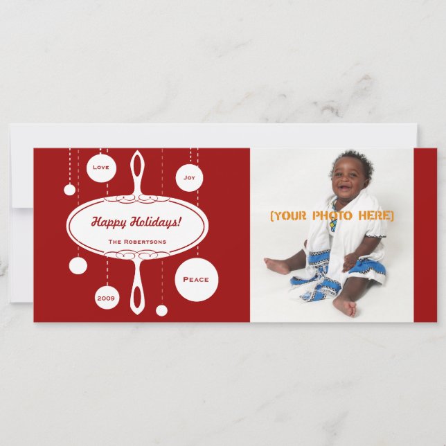 Retro julgransprydnad foto & festkort julkort (Framsida)