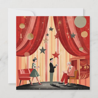 Retro-julillustration med människor inbjudningar