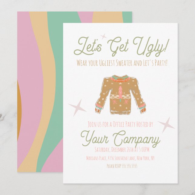 Retro-julinbjudan till Party Ugly Sweater Inbjudningar (Fram/baksida)