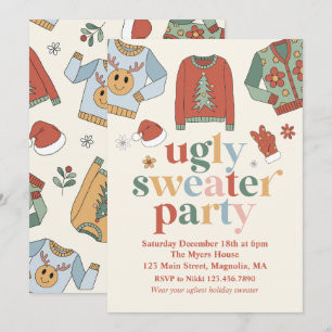 Retro-julinbjudan till Ugly Sweater Party Inbjudningar
