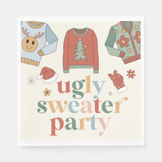 Retro-julinbjudan till Ugly Sweater Party Pappersservett (Framsidan)