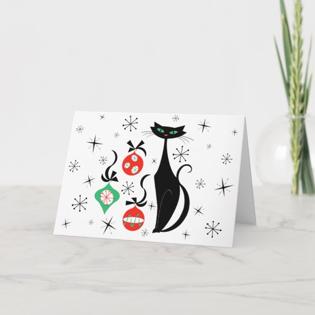 Retro julkattemerry Christmas horisontell Helgkort (Framsida)