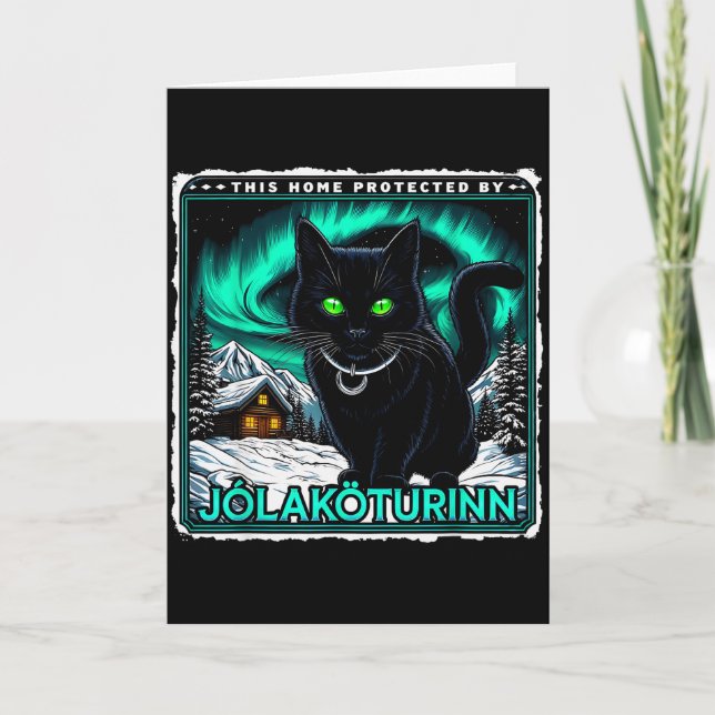 Retro Julkatten Isländska Detta Hem Skyddad Jólak Kort (Framsida)