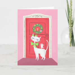 Retro-julkort för vit katt och mus-Helgdag Helgkort
