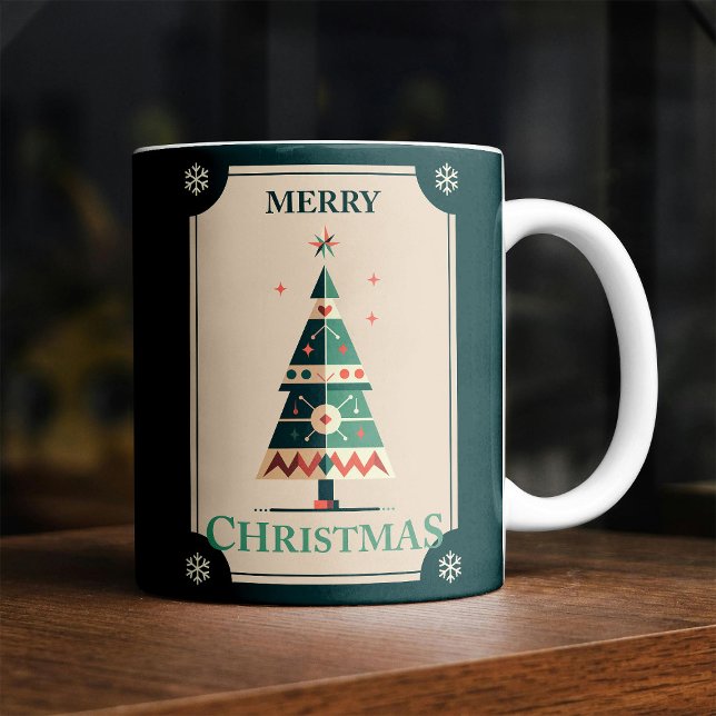 Retro-julkort med Geometric Träd-design Kaffemugg (Skapare uppladdad)
