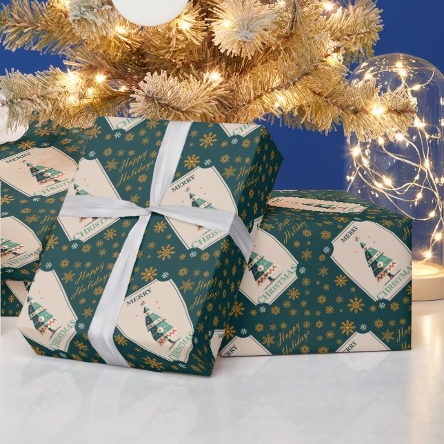 Retro-julkort med Geometric Träd-design Presentpapper (Helgdagar)