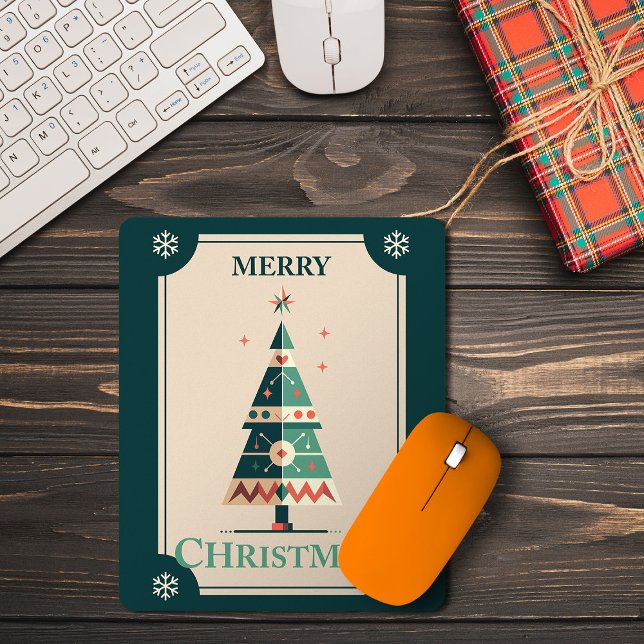 Retro julkort med geometrisk träd design musmatta (Retro Christmas Card With Geometric Tree Design. Mouse Pad)