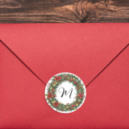 Retro julkrans och monogram i akvarell runt klistermärke