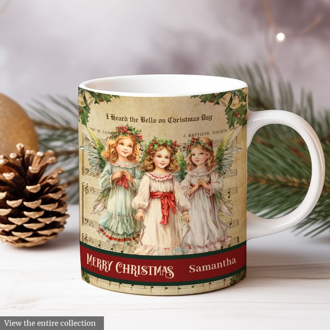 Retro julmugg Ängla present för henne minnessaker Kaffemugg (Retro Christmas Mug Angel Gift for Her Keepsake)
