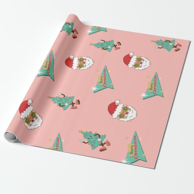 Retro julpapper med tomte (Utrullad)
