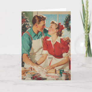Retro julpar kärlek bakande par kort