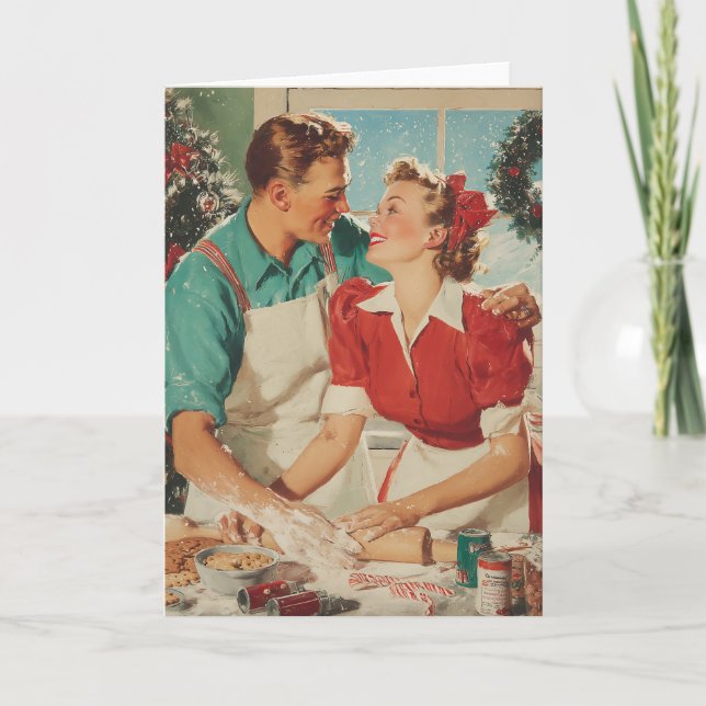Retro julpar kärlek bakande par kort (Framsida)