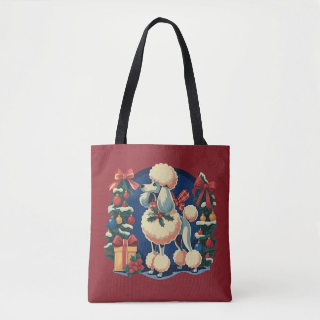 Retro julpoodle vintage 1950-tal semester hund  tygkasse (Framsida)