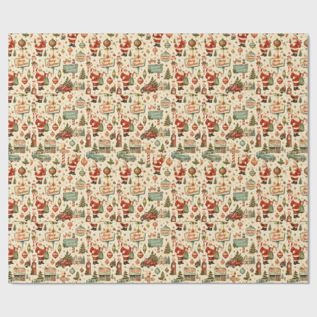 Retro julpresentpapper | Tomte & Lastbilar Presentpapper (Platt)