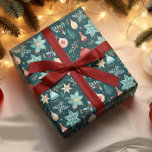 Retro-julprydnader och blommor Mönster Presentpapper<br><div class="desc">Retro-jullampan är prydnadsföremål med poinsettia-blommor,  mistletoe och andra helgdag-symboler i ett sömlöst mönster.</div>