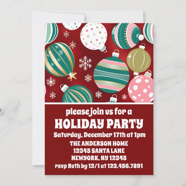 Retro-julprydnadsföremål Snöflingor Julfest Inbjudningar (Framsida)