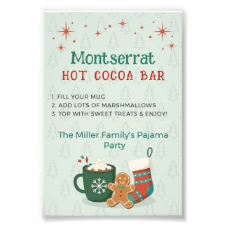 Retro julpyjamasparty Hot Cocoa Bar-skylt Fototryck