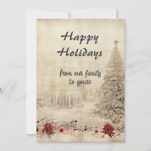 Retro-julscenen Shabby chic Snö Julkort (Framsida)