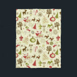 Retro-julskalet Seamless Mönster Fleecefilt<br><div class="desc">En roligt-retro-juldesign i en gammaldags sketch stil i rött,  grönt och brunt; med Jultomten i sin sled,  renar,  dekorerat Julgranar,  fir träd,  lager,  polkagrisar,  prydnadsföremål,  snögubbar med mera!</div>