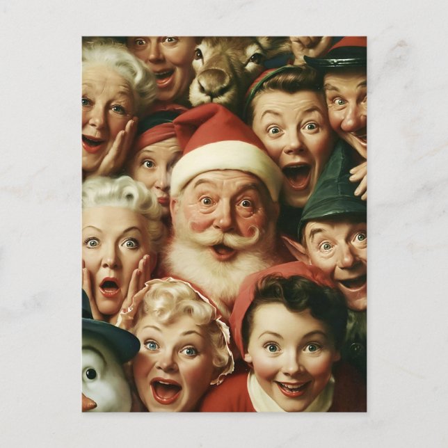 Retro julskara med jultomten vykort (Framsida)