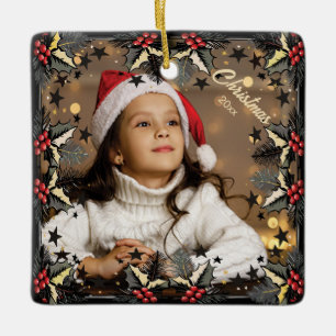Retro julstjärnor Gräns Photo Ornament