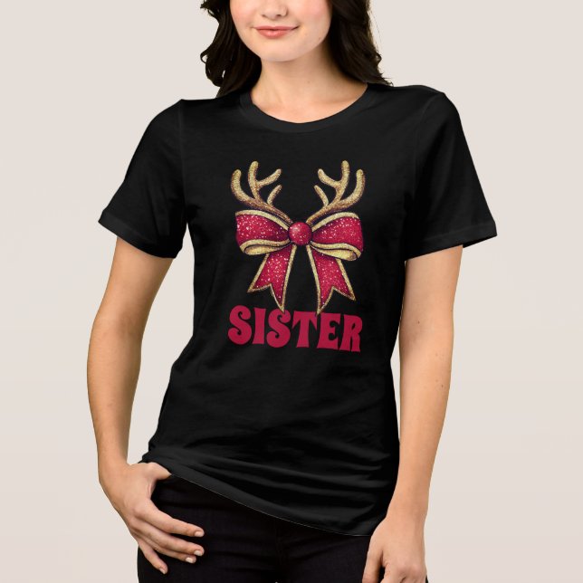 Retro julsyster Reindeer Bow T Shirt (Framsida)