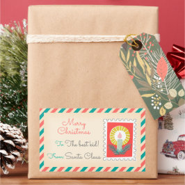 Retro-jultomte Frimärke-etiketter - ljus Rektangulärt Klistermärke