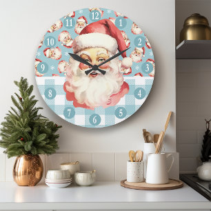Retro Jultomten Blue och White Play-jul Stor Klocka