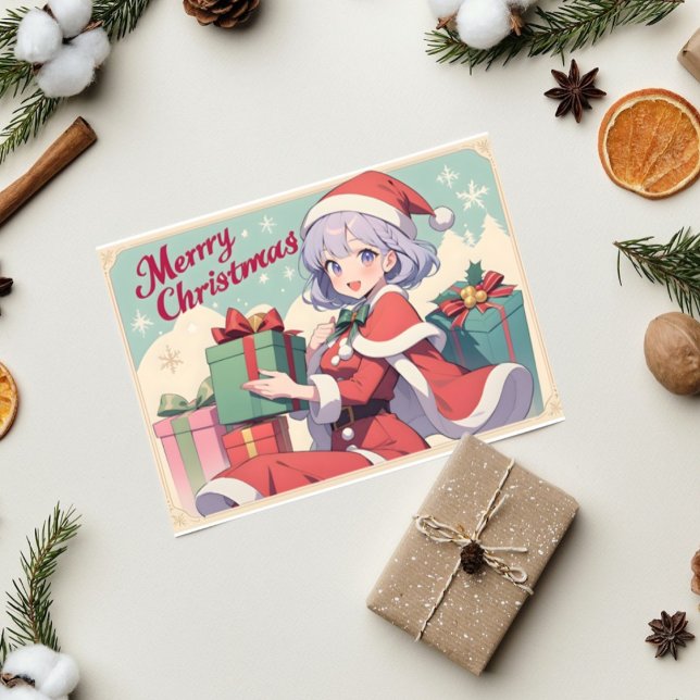 Retro Jultomten Dotter Gift Ge Anime Kort (Skapare uppladdad)