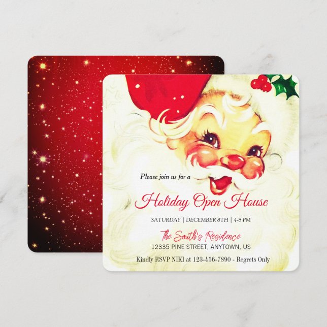 Retro Jultomten Firande, Open House Julkort (Fram/baksida)